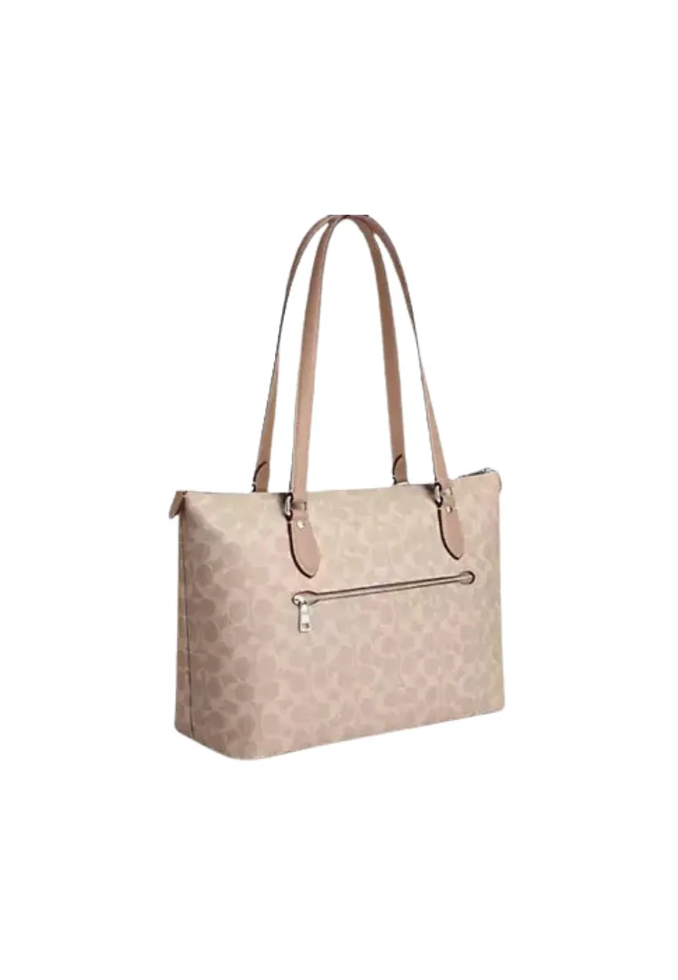 ( AS IS ) Coach Gallery Tote Bag Signature Canvas In Sand Taupe CW381