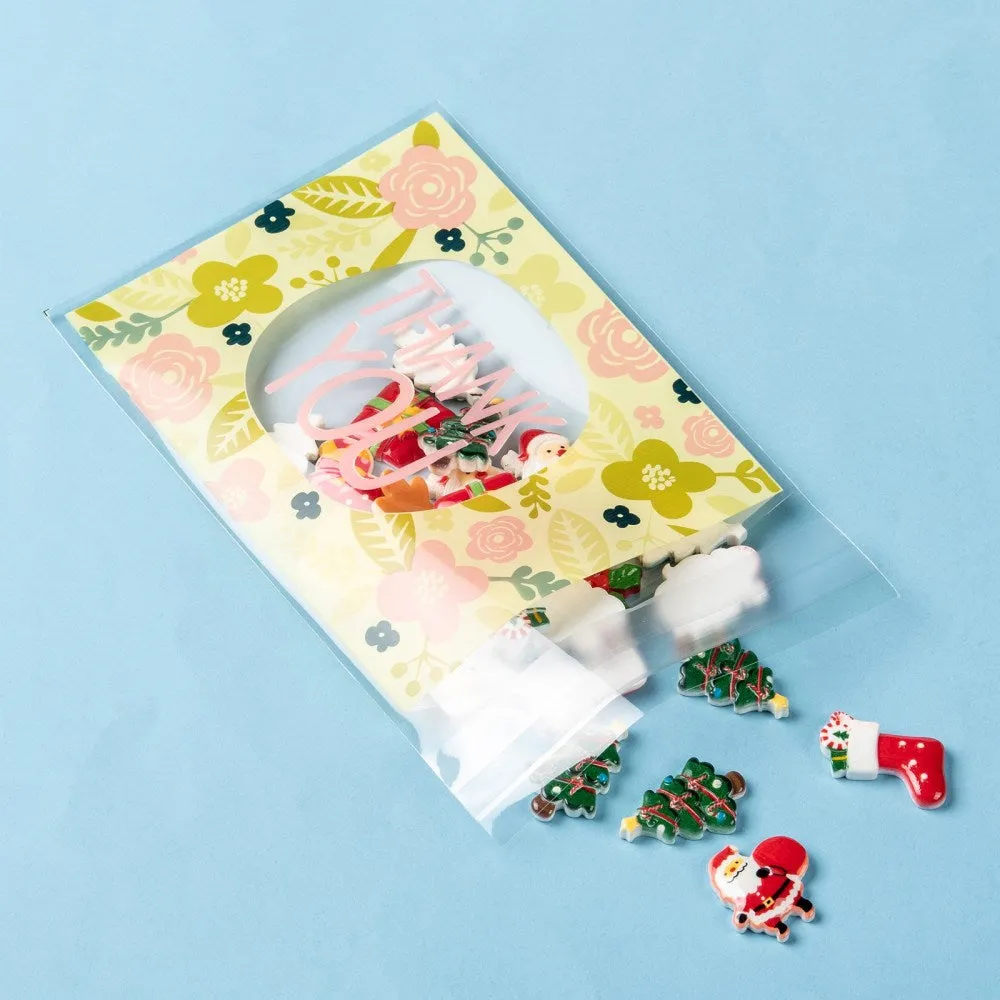 1 Bag Rectangle OPP Cellophane Bags, Small Jewelry Storage Bags, Self-Adhesive Sealing Bags, with Word Thank You, Colorful, 16.2x9.9cm, Unilateral Thickness: 0.035mm, Inner Measure: 12.8x9.9cm, about 95~100pcs/bag