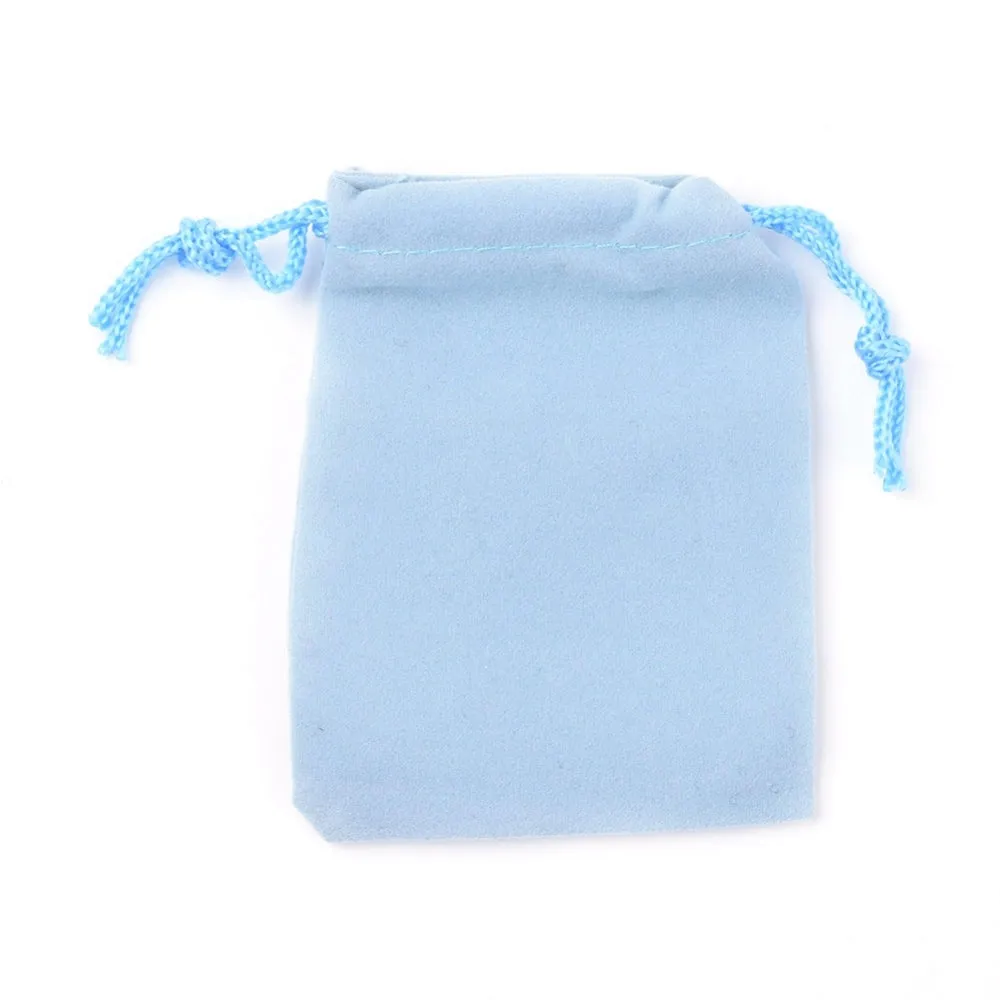 10 pc Velvet Cloth Drawstring Bags, Jewelry Bags, Christmas Party Wedding Candy Gift Bags, Light Sky Blue, 9x7cm