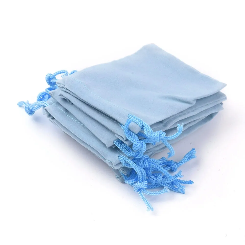 10 pc Velvet Cloth Drawstring Bags, Jewelry Bags, Christmas Party Wedding Candy Gift Bags, Light Sky Blue, 9x7cm