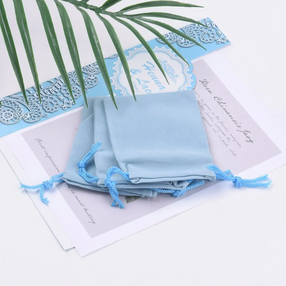 10 pc Velvet Cloth Drawstring Bags, Jewelry Bags, Christmas Party Wedding Candy Gift Bags, Light Sky Blue, 9x7cm