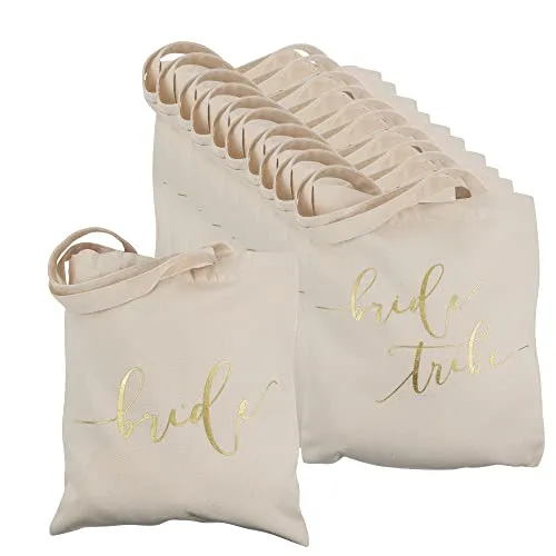 11 Piece Set of Bride and Bride Tribe/Bridesmaid Tote Bags for