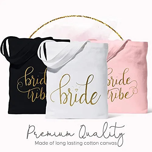 11 Piece Set of Bride and Bride Tribe/Bridesmaid Tote Bags for