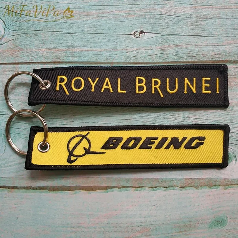 2 PCS/LOT A BOEING SIDE B ROYAL BRUNEI EMBROIDERY KEY CHAIN