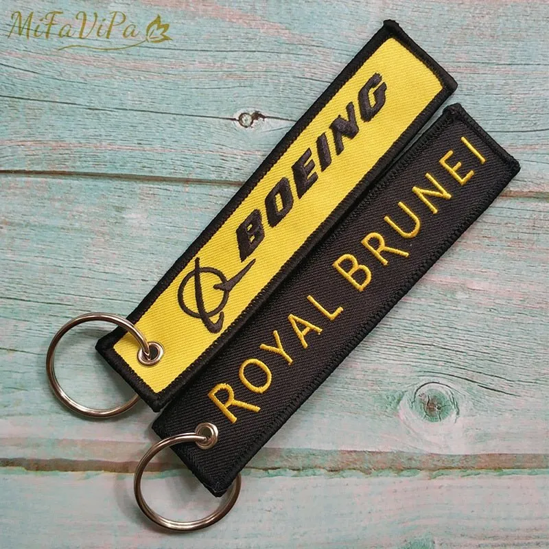 2 PCS/LOT A BOEING SIDE B ROYAL BRUNEI EMBROIDERY KEY CHAIN