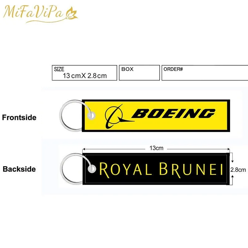 2 PCS/LOT A BOEING SIDE B ROYAL BRUNEI EMBROIDERY KEY CHAIN