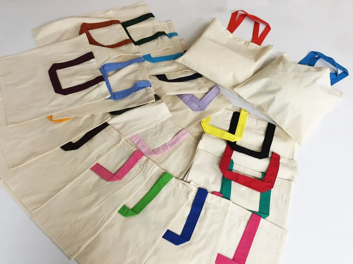 240 ct Wholesale Tote Bags With Color Handles 100% Cotton - By Case