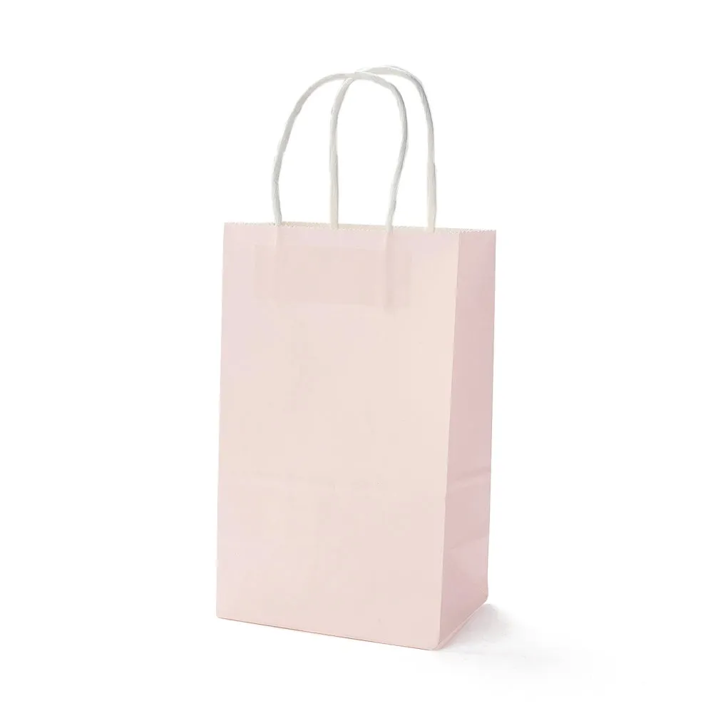 30 pc Rectangle Paper Bags, with Handles, for Gift Bags and Shopping Bags, Misty Rose, 21.5x13x7.9cm, Fold: 21.5x13x0.2cm