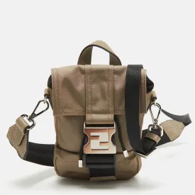 Beige/Black Nylon and Leather Fendiness Crossbody Bag