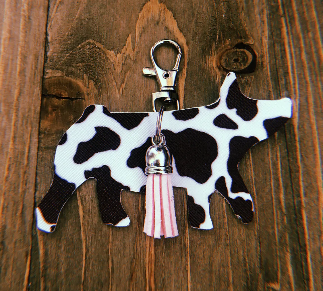 Black & White Cow Print Pig Keychain