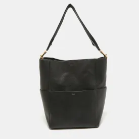 Black Leather Sangle Bucket Bag