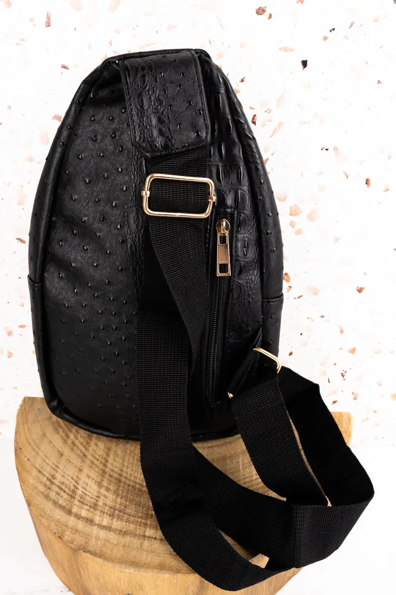 Black Small Faux Ostrich Rylee Sling Bag