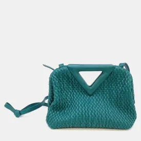 Blue Leather Point Shoulder Bag