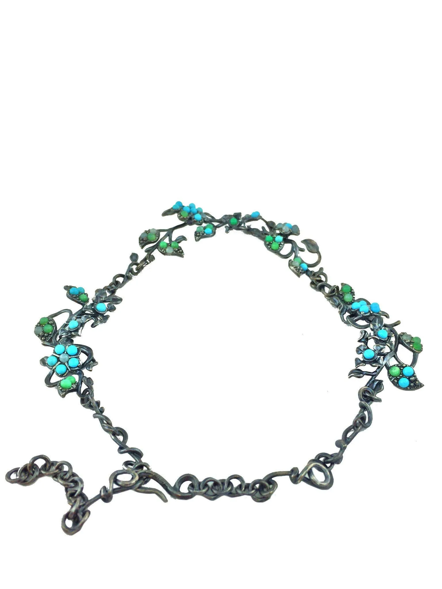 Bottega Veneta Aquamarine Turquoise Crisopraso Oxidized Silver Necklace