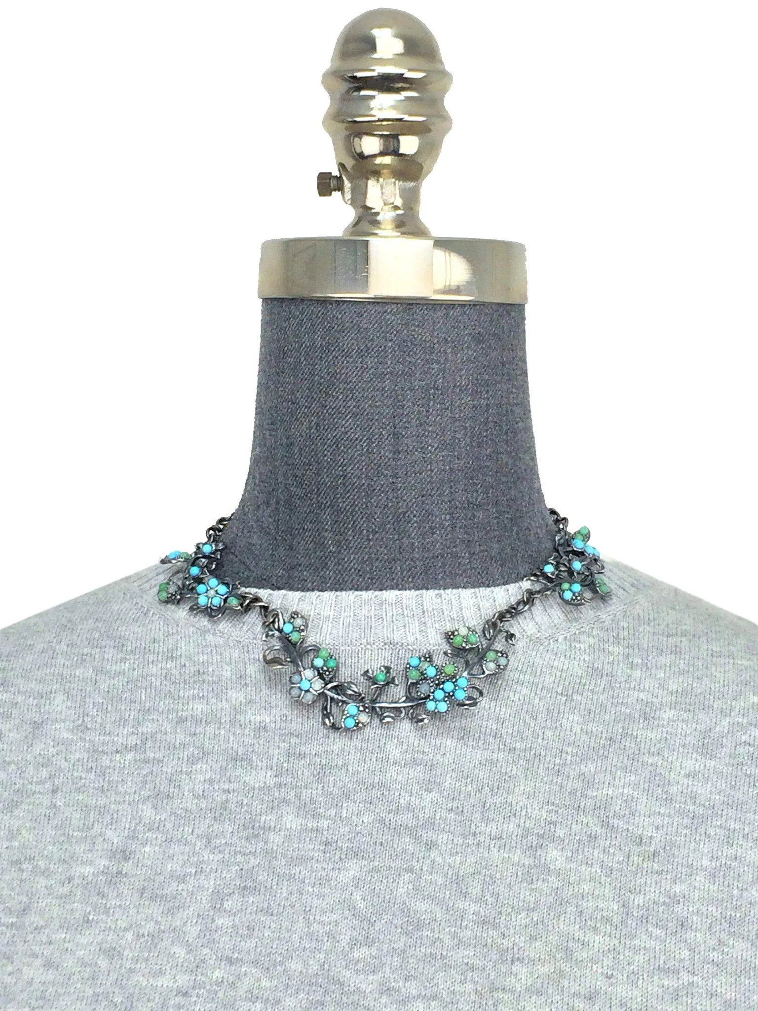 Bottega Veneta Aquamarine Turquoise Crisopraso Oxidized Silver Necklace