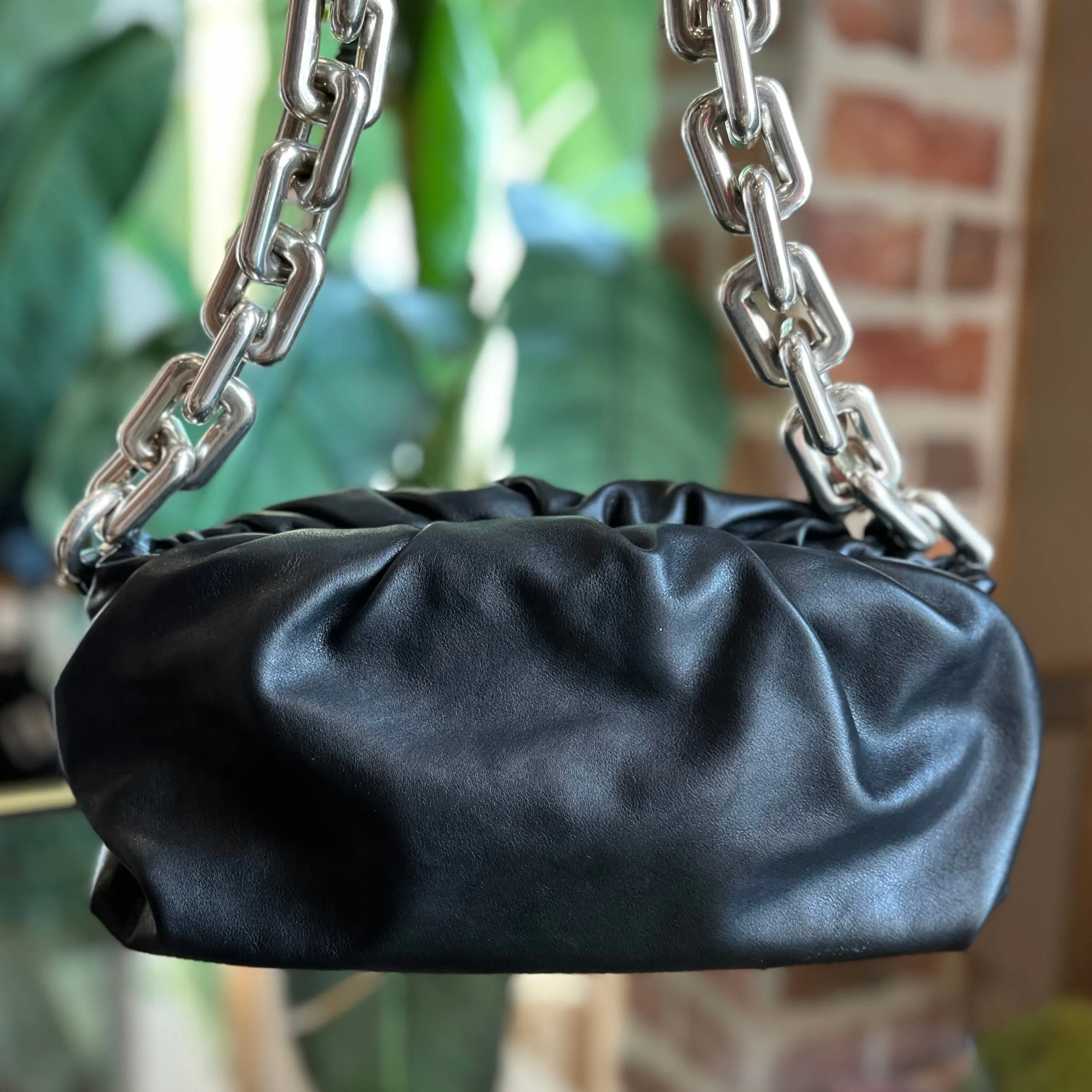 BOTTEGA VENETA Black Calfskin The Pouch Chain