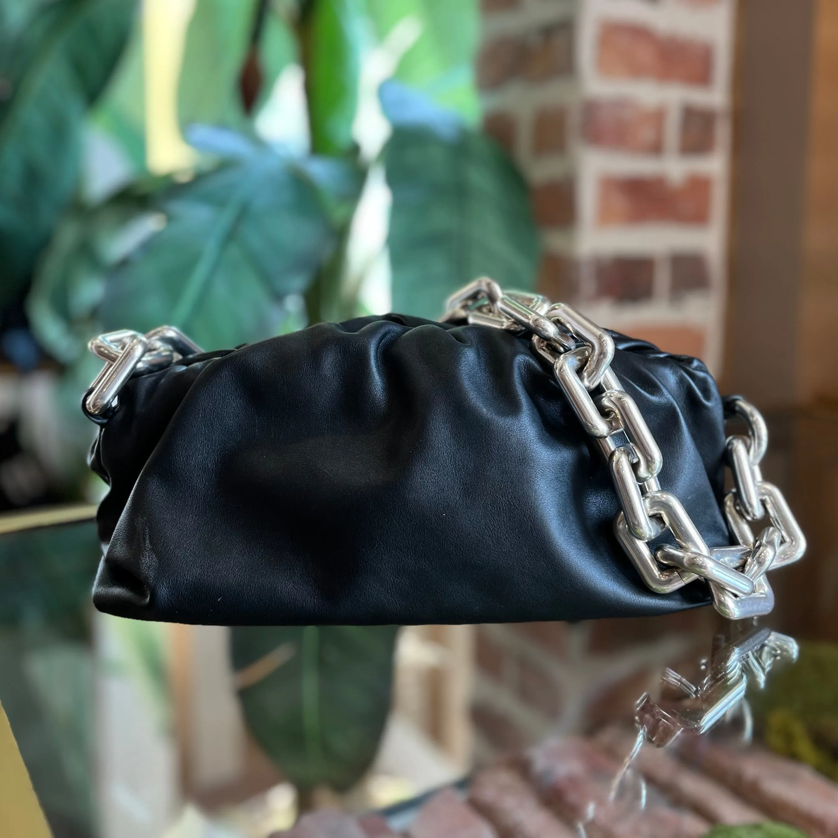 BOTTEGA VENETA Black Calfskin The Pouch Chain