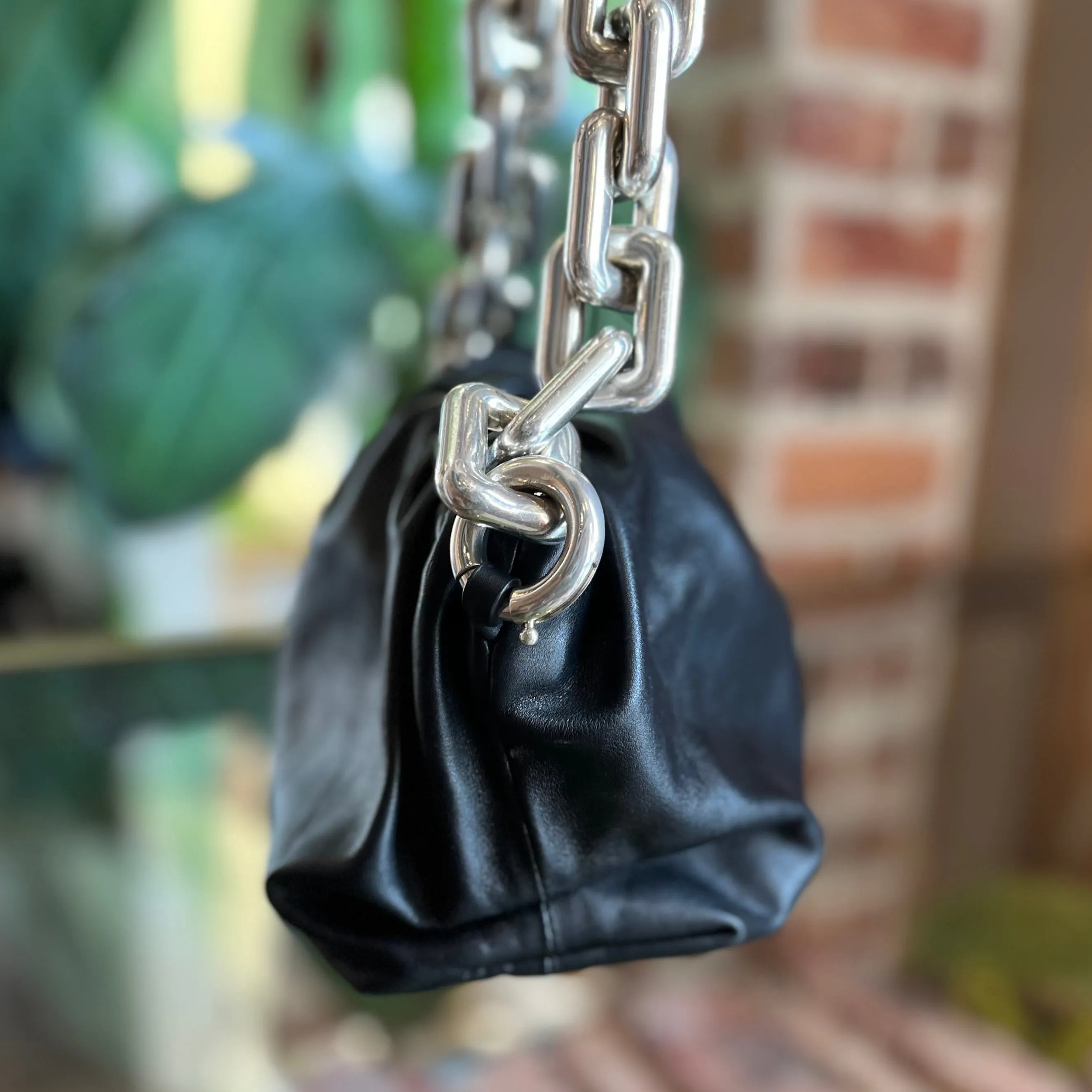 BOTTEGA VENETA Black Calfskin The Pouch Chain