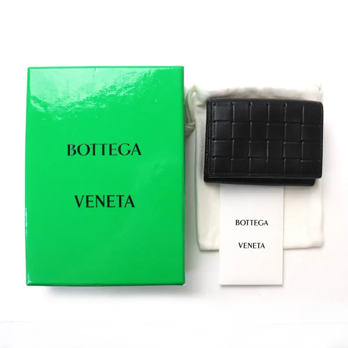 Bottega Veneta Leather Flap Wallet Intrecciato