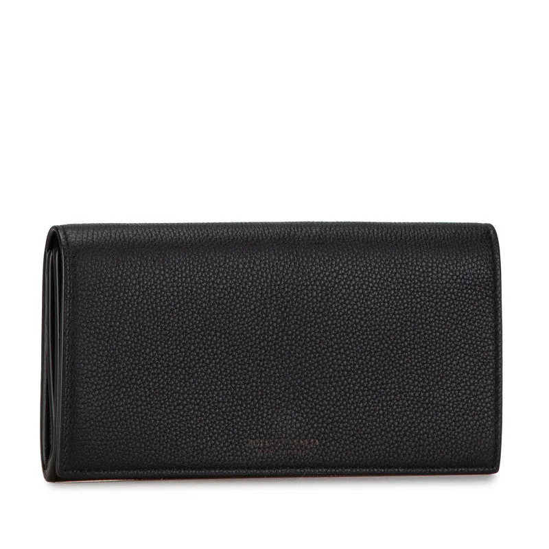 Bottega Veneta Leather Logo Long Wallet Black