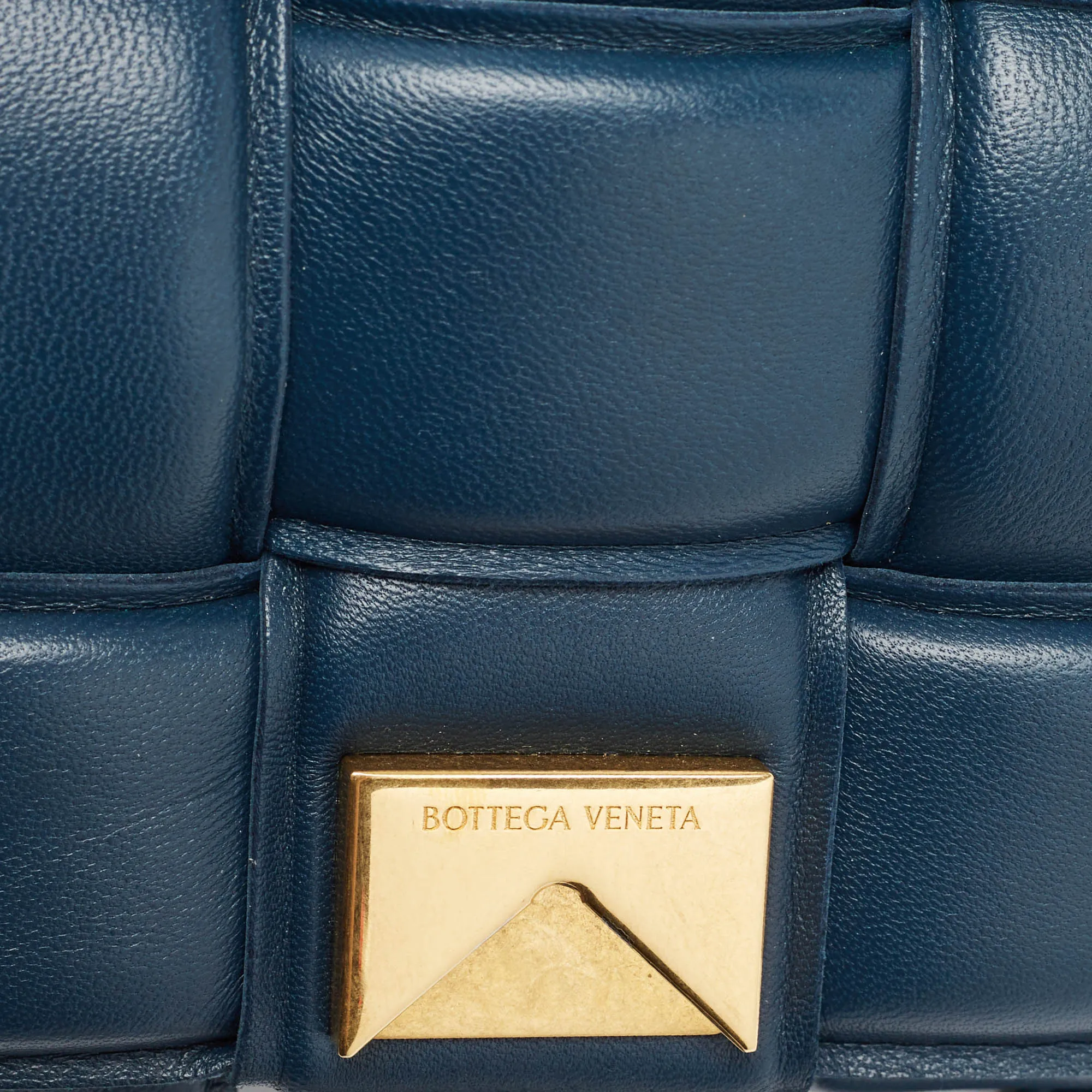 BOTTEGA VENETA Navy Blue Padded Leather Cassette Shoulder Bag