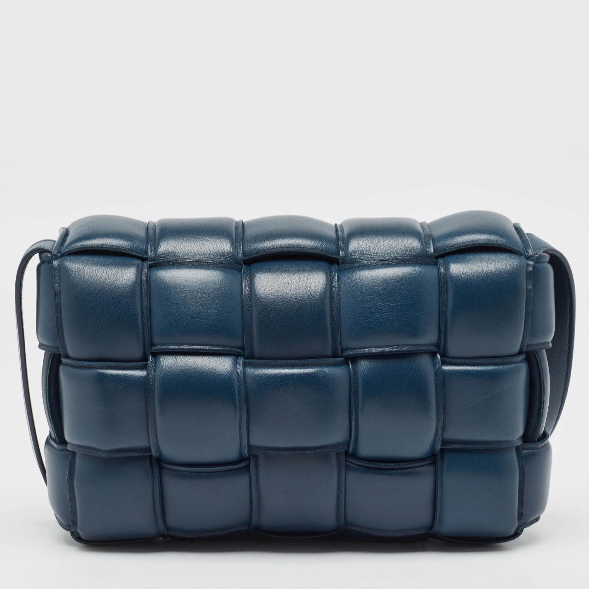 BOTTEGA VENETA Navy Blue Padded Leather Cassette Shoulder Bag