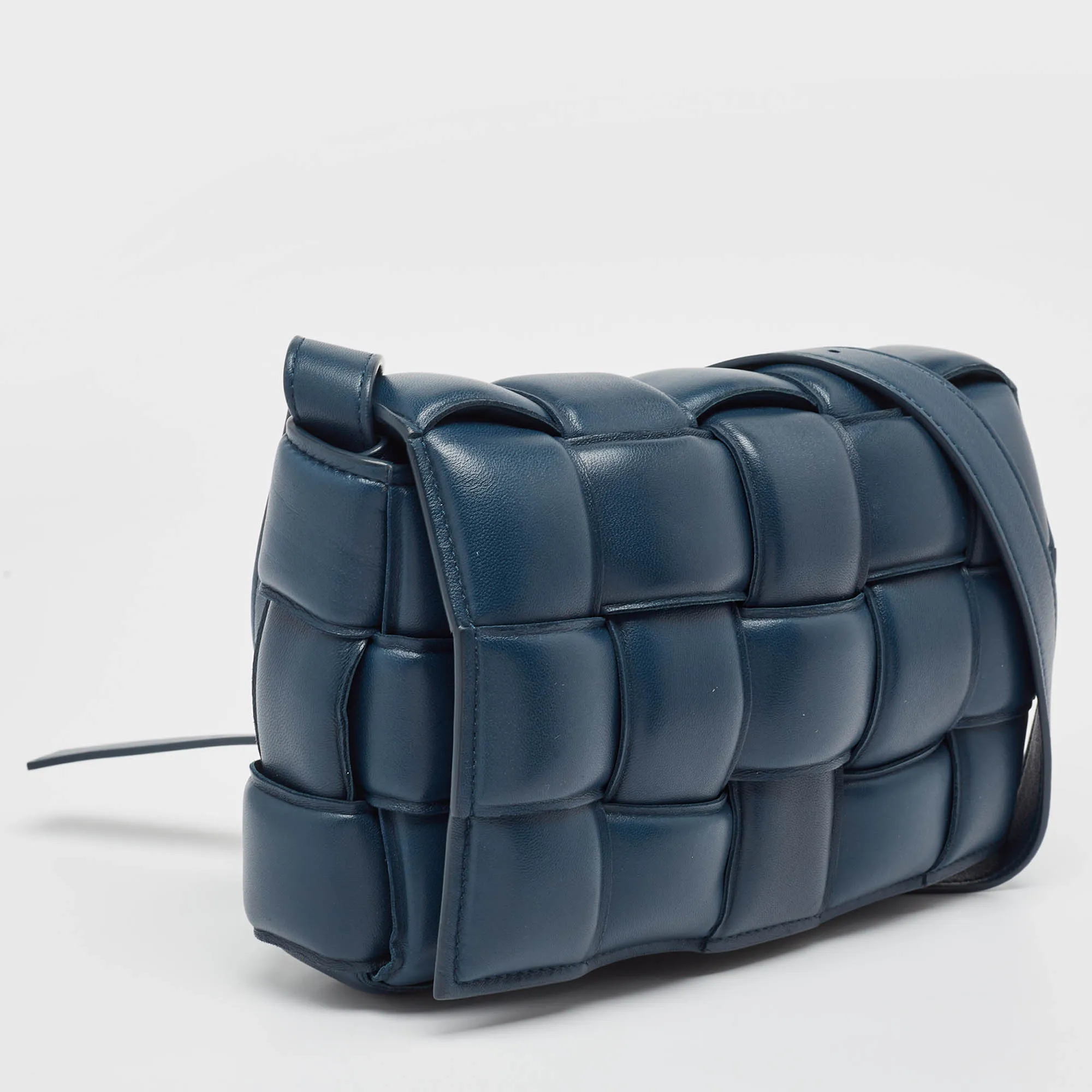 BOTTEGA VENETA Navy Blue Padded Leather Cassette Shoulder Bag