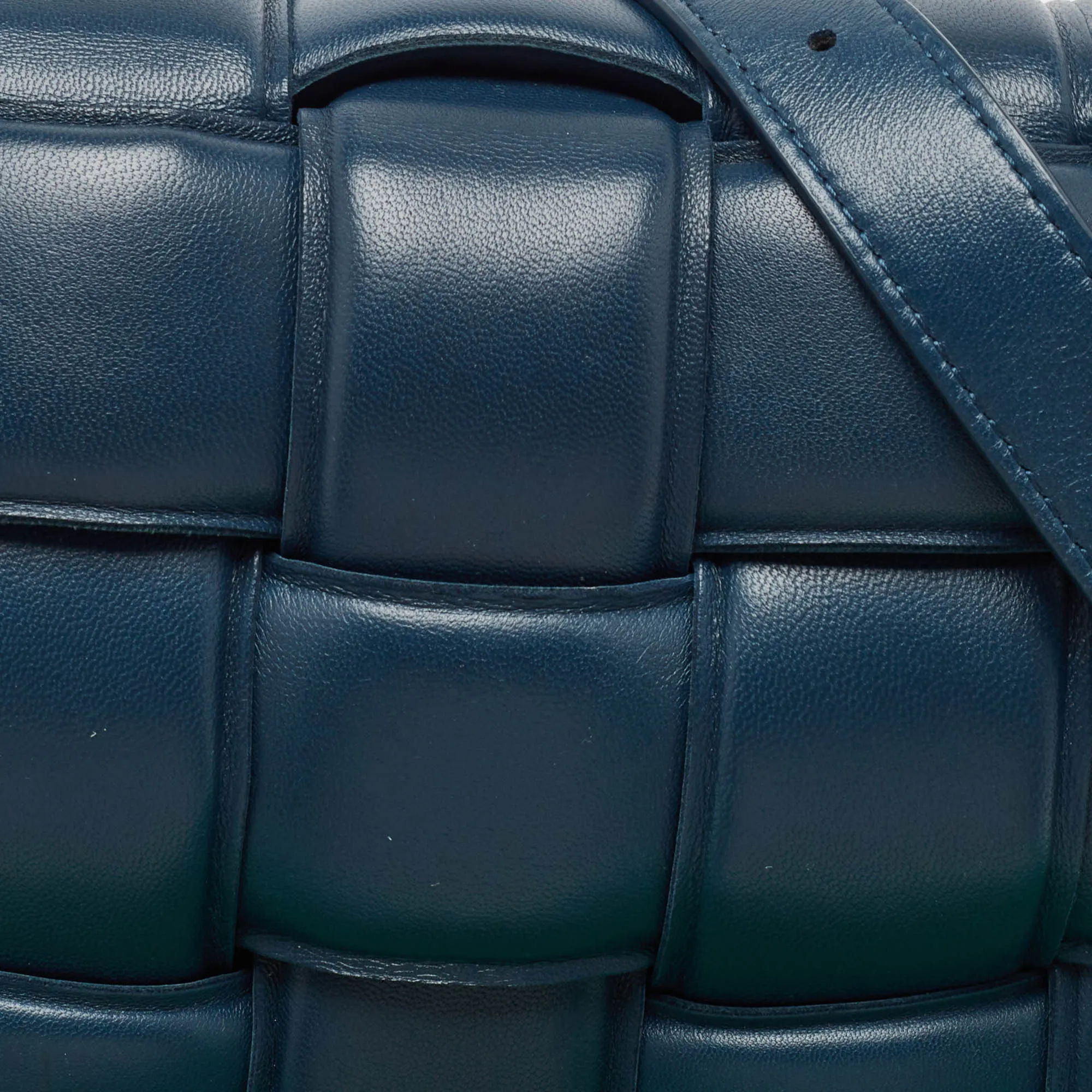 BOTTEGA VENETA Navy Blue Padded Leather Cassette Shoulder Bag