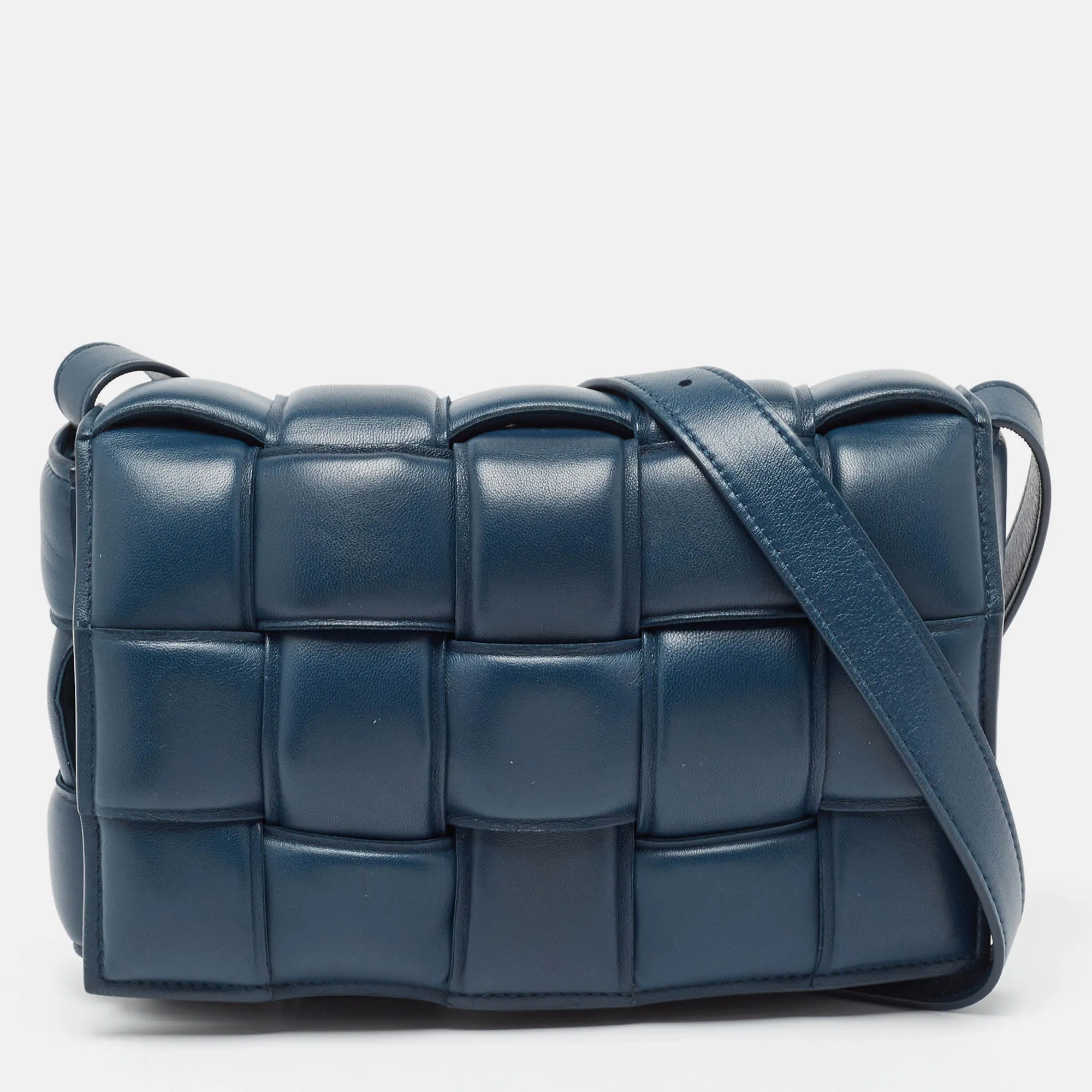 BOTTEGA VENETA Navy Blue Padded Leather Cassette Shoulder Bag