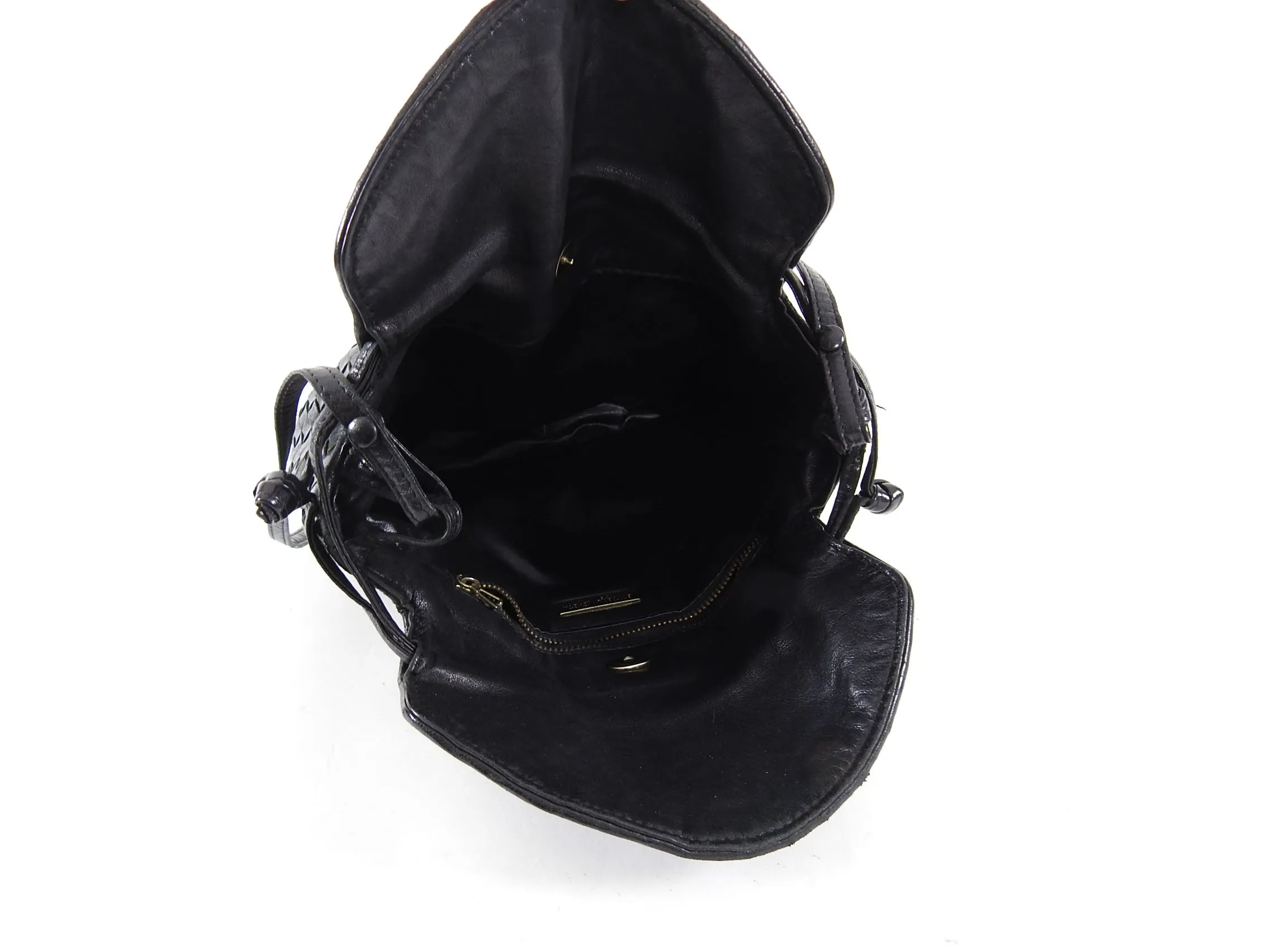 Bottega Veneta Vintage Black Intrecciato Leather Drawstring Bag