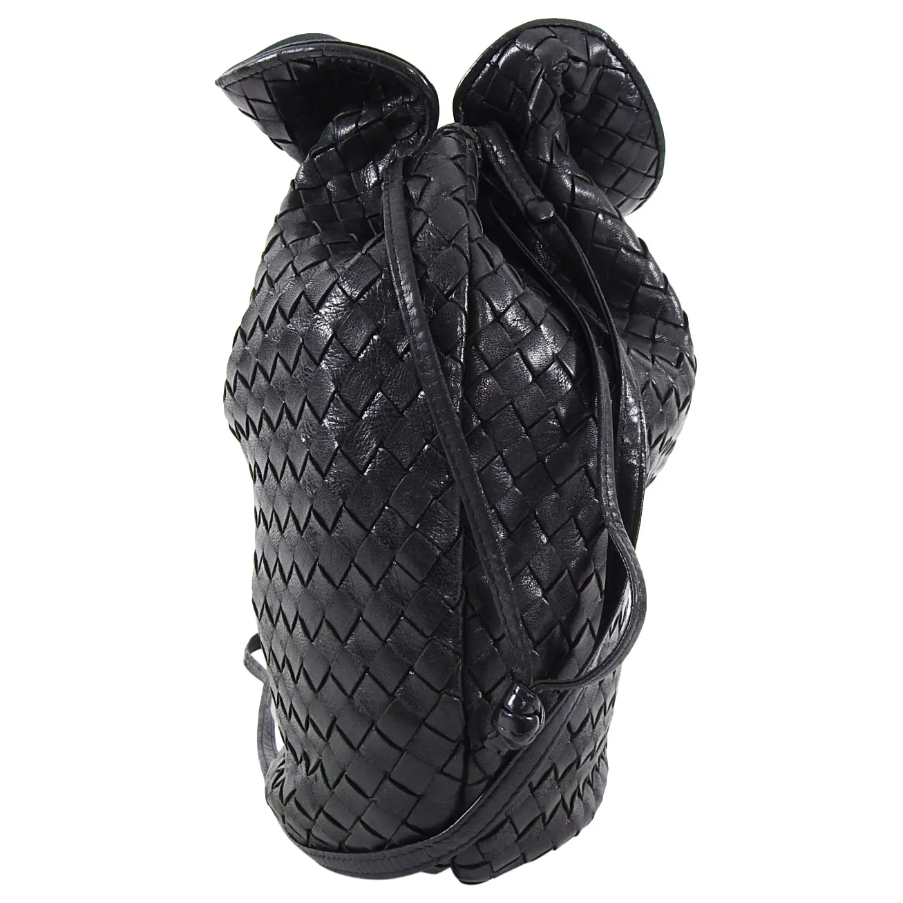 Bottega Veneta Vintage Black Intrecciato Leather Drawstring Bag