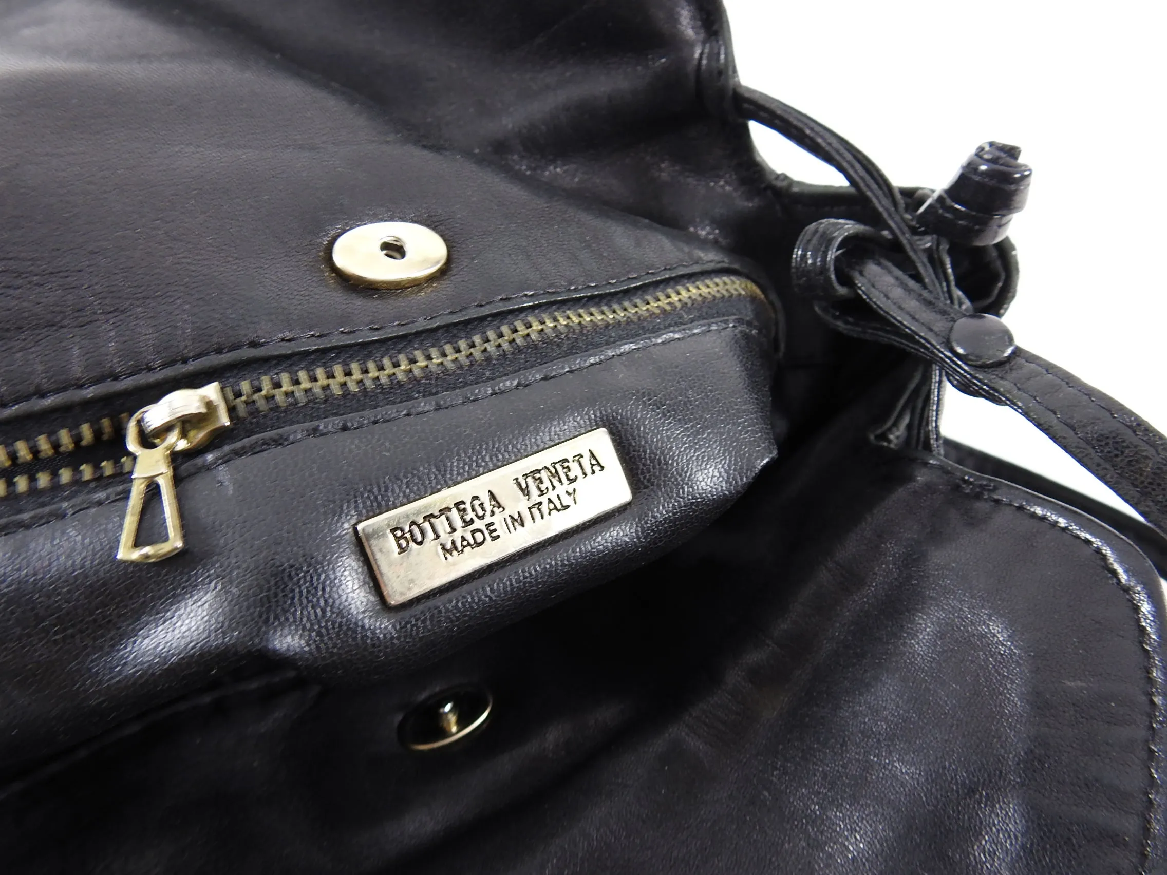 Bottega Veneta Vintage Black Intrecciato Leather Drawstring Bag