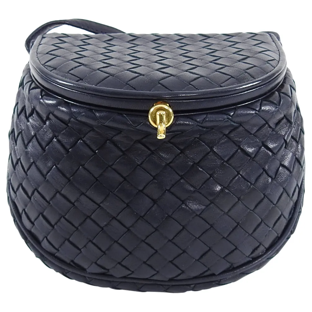 Bottega Veneta Vintage Navy Intrecciato Leather Small Creel Crossbody Bag