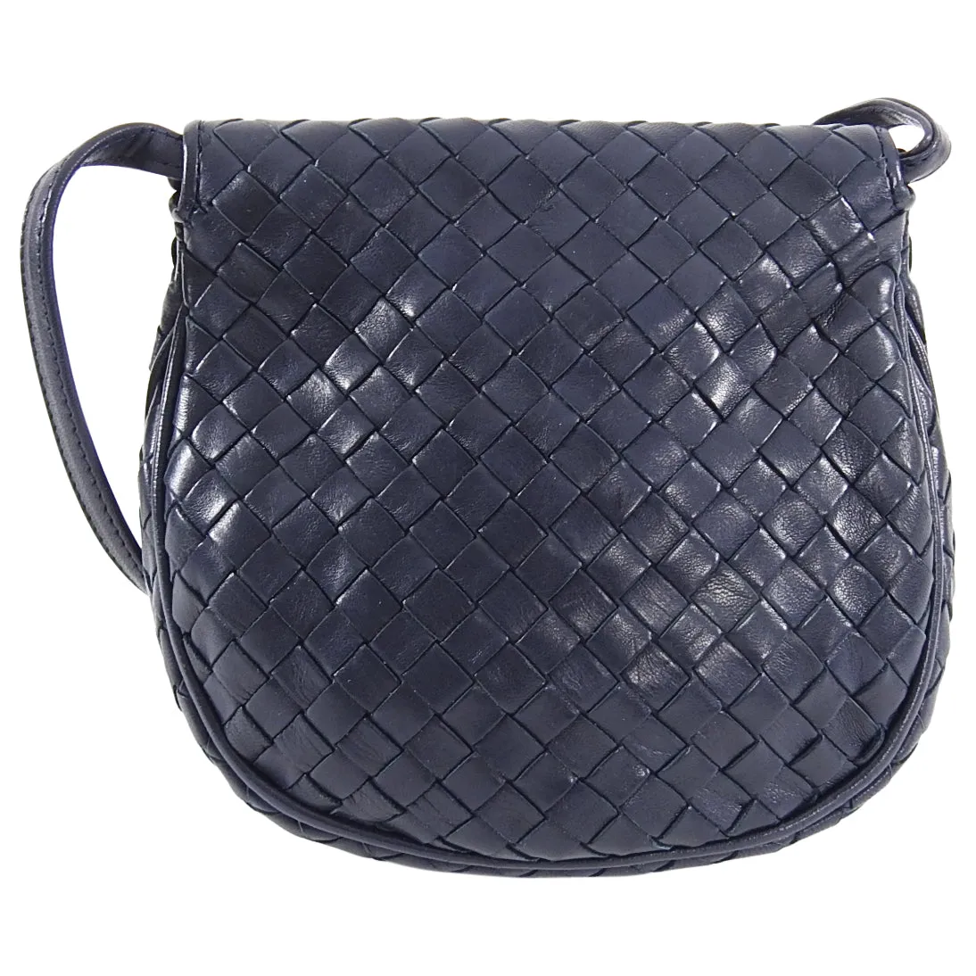 Bottega Veneta Vintage Navy Intrecciato Leather Small Creel Crossbody Bag