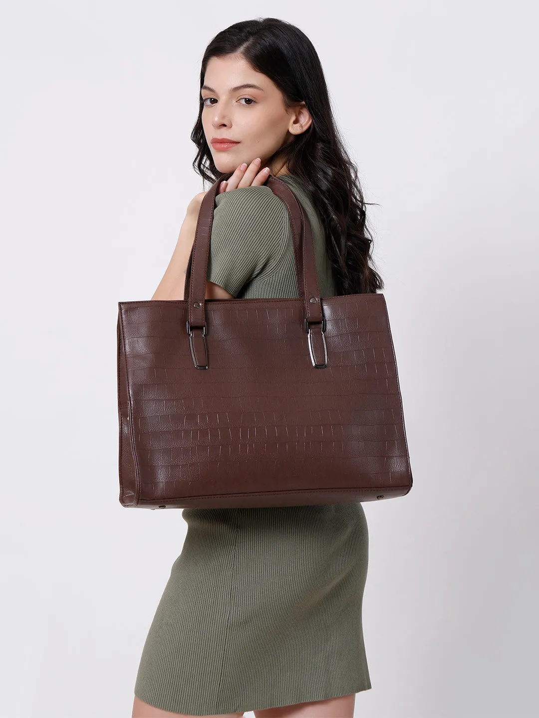 Brown PU Leather Shoulder Bag for Women