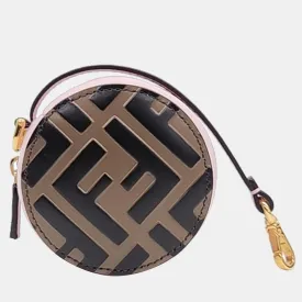 Brown/Pink Embossed FF Leather Help Bag Charm