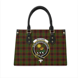 Buchan Tartan Leather Bag with Family Crest