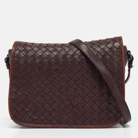 Burgundy Intrecciato Leather Flap Crossbody Bag