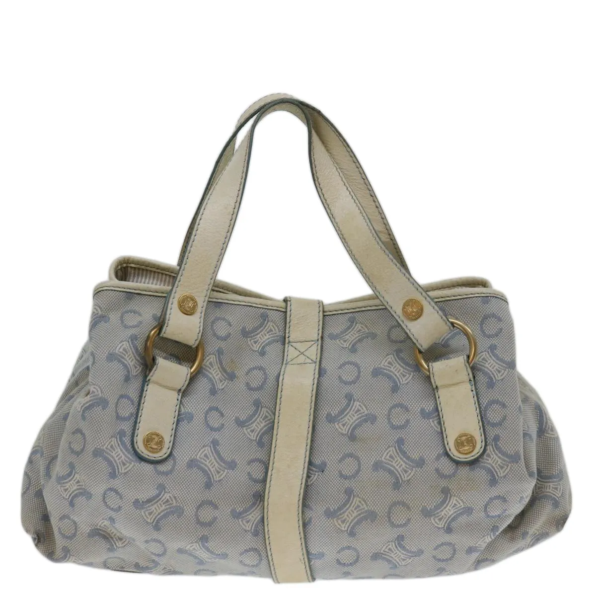 CELINE C Macadam Canvas Hand Bag Blue White Auth yk11413