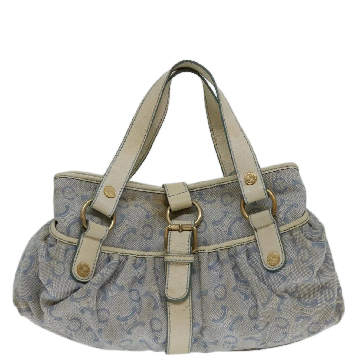 CELINE C Macadam Canvas Hand Bag Blue White Auth yk11413