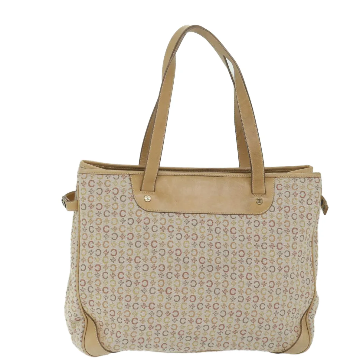 CELINE C Macadam Canvas Tote Bag Beige Auth bs11430