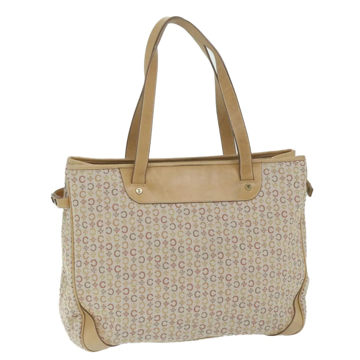 CELINE C Macadam Canvas Tote Bag Beige Auth bs11430