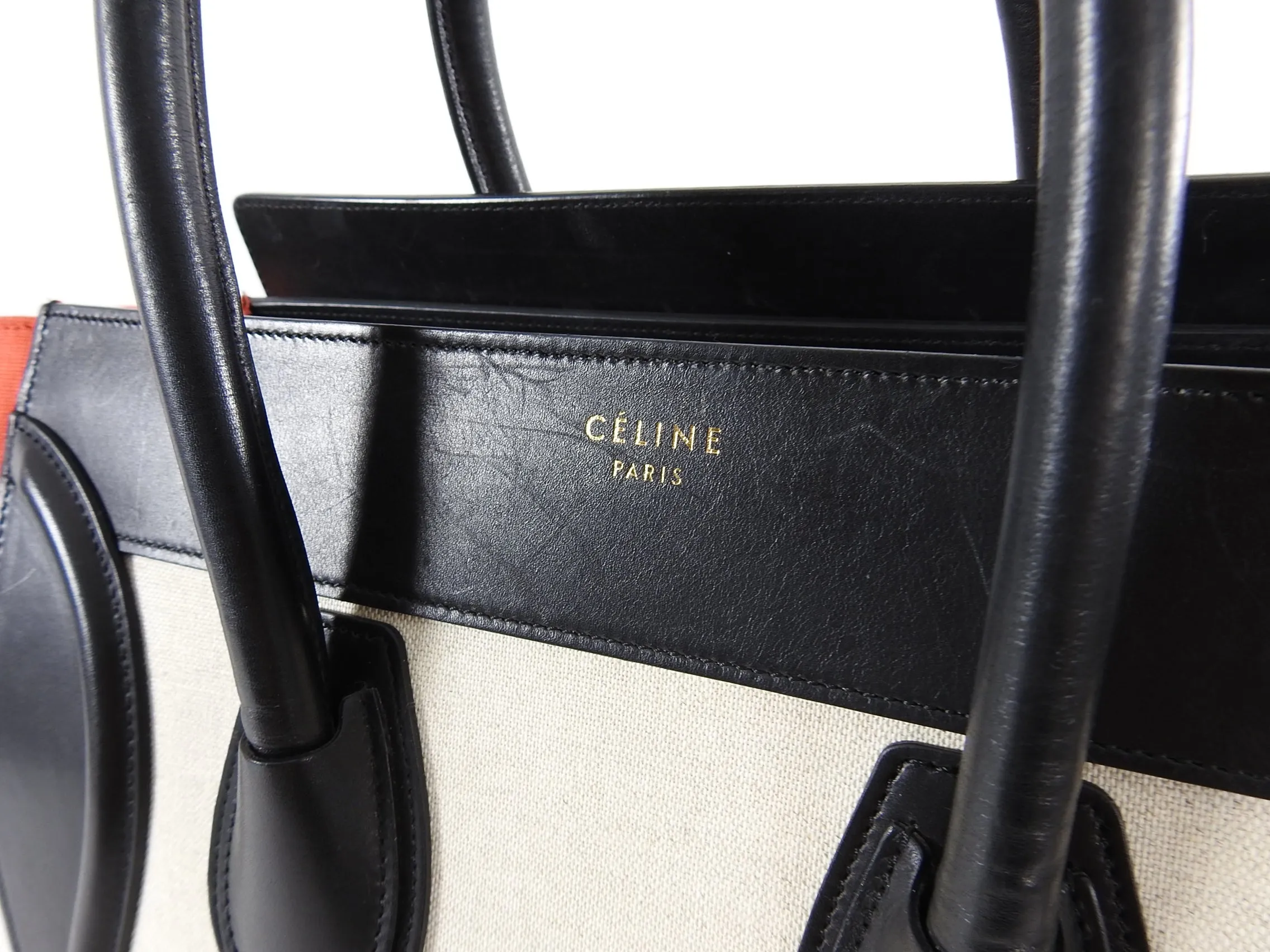 Celine Luggage Mini Tote Tricolor Canvas Black Red