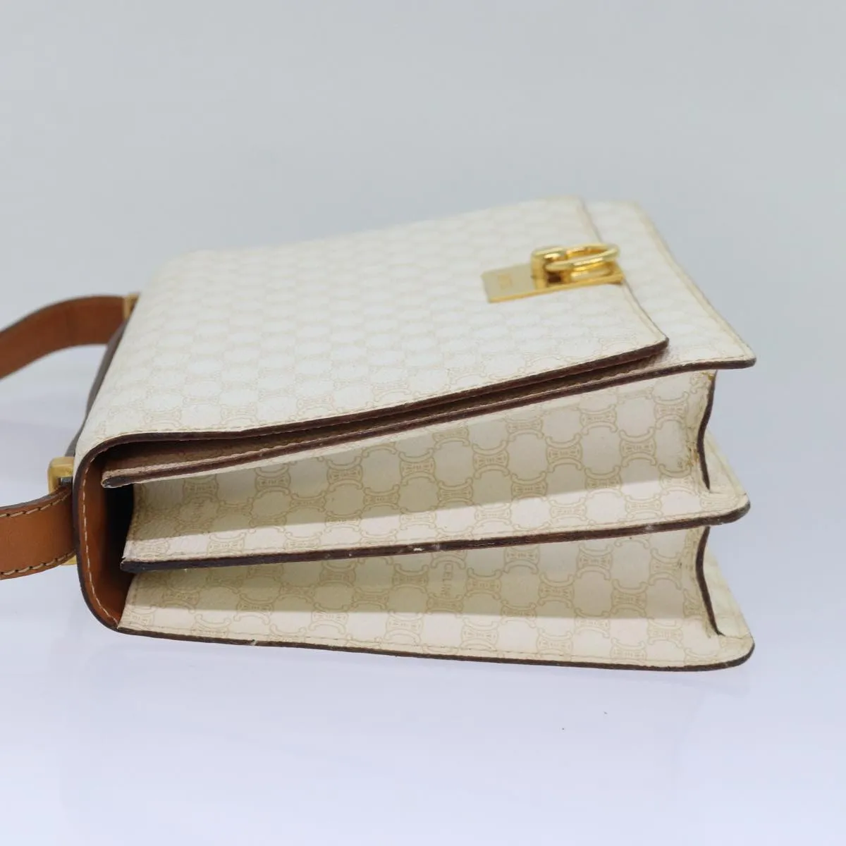 CELINE Macadam Canvas Shoulder Bag PVC White Auth 77759