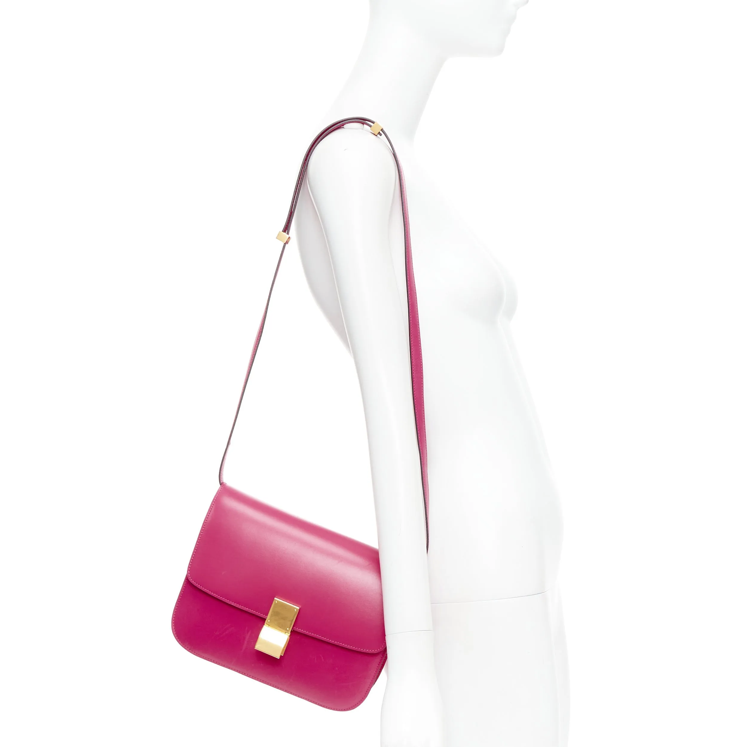 CELINE Phoebe Philo Medium Box hot pink calfskin leather crossbody bag