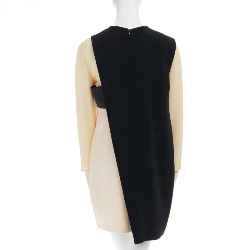 CELINE Phoebe Philo nude black asymmetric layered silk sleeve shift dress FR38