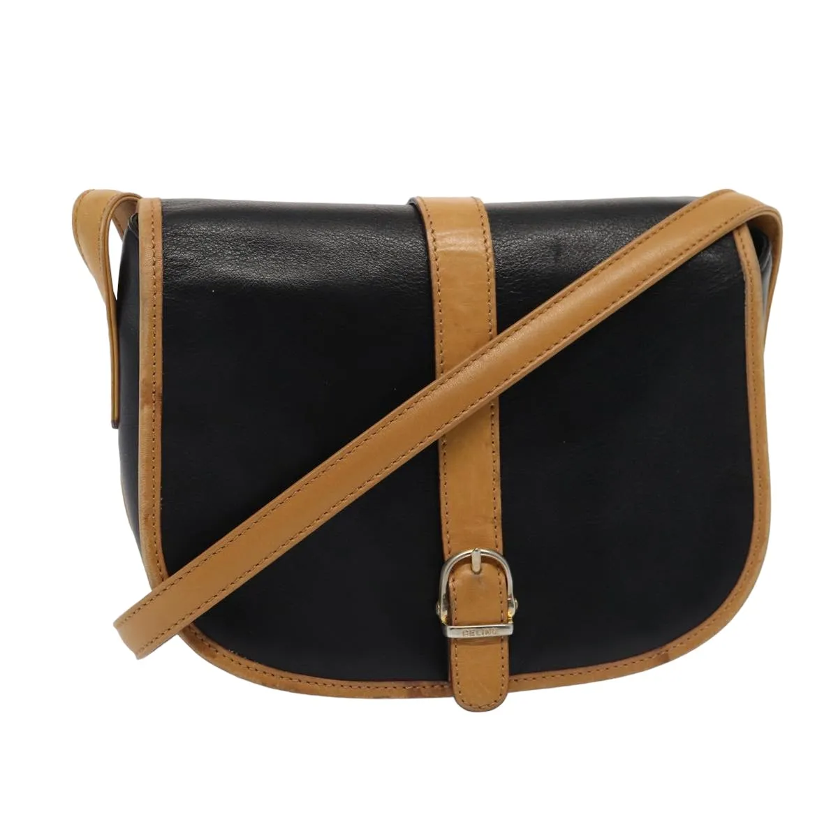 CELINE Shoulder Bag Leather Black Auth 79698