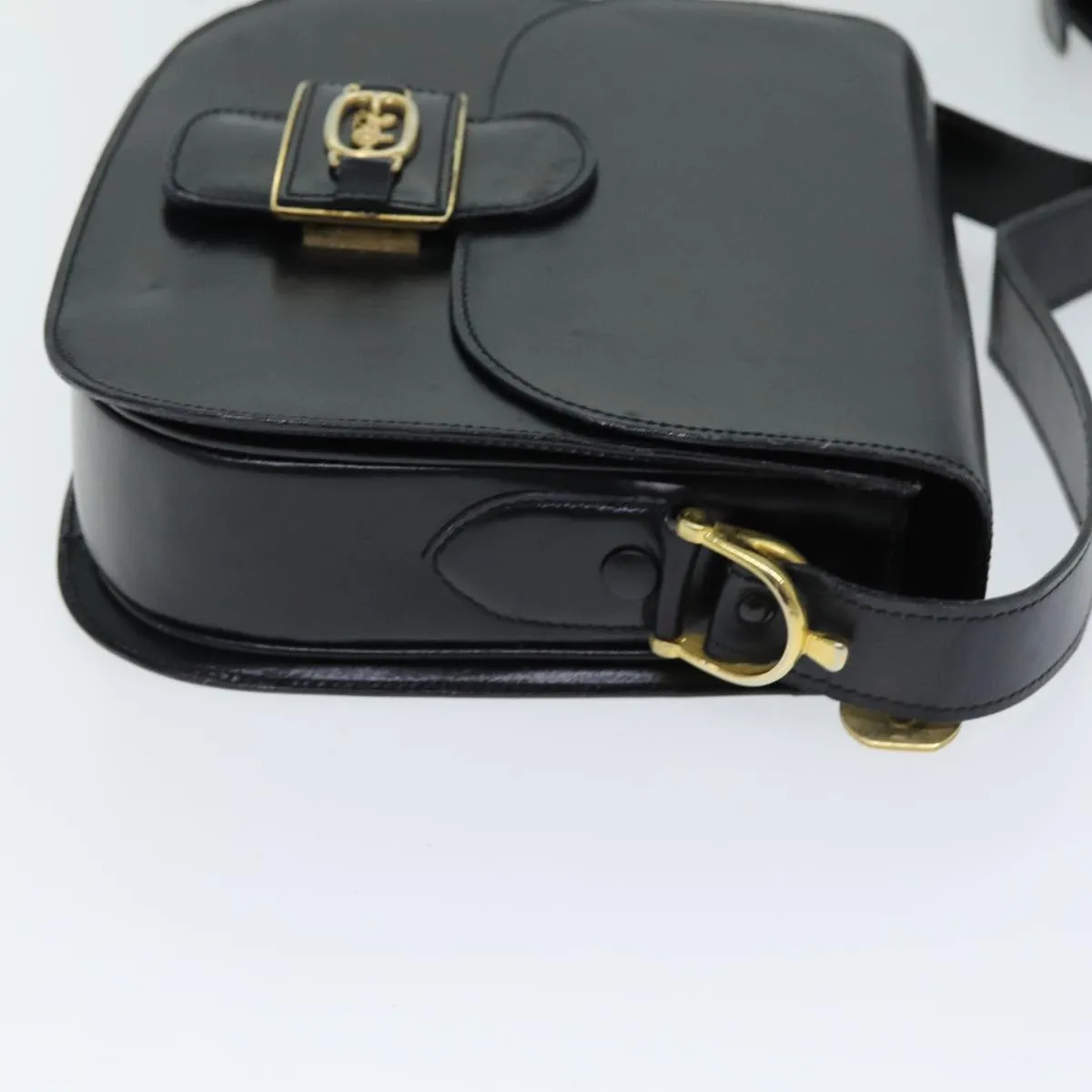 CELINE Shoulder Bag Leather Black Auth 80812