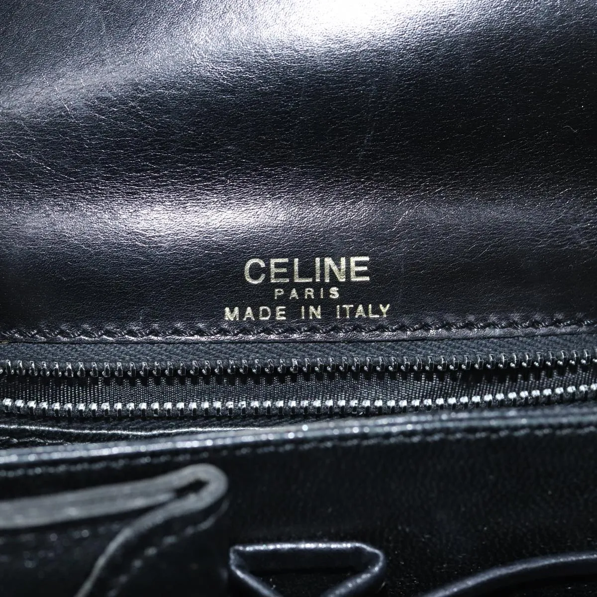 CELINE Shoulder Bag Leather Black Auth 80812