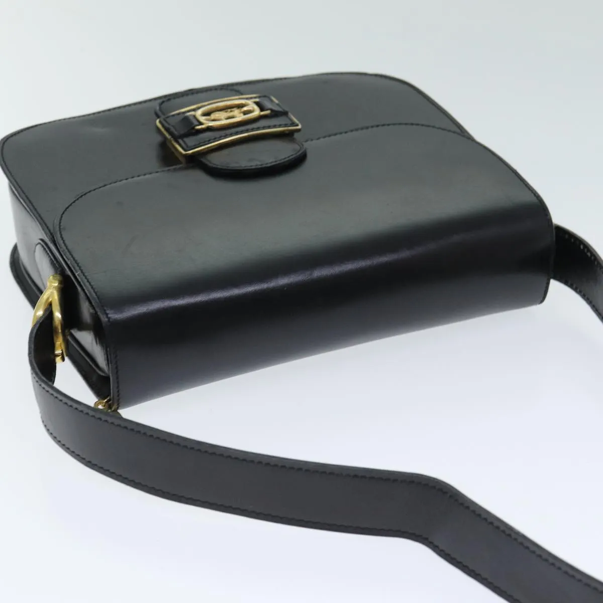 CELINE Shoulder Bag Leather Black Auth 80812